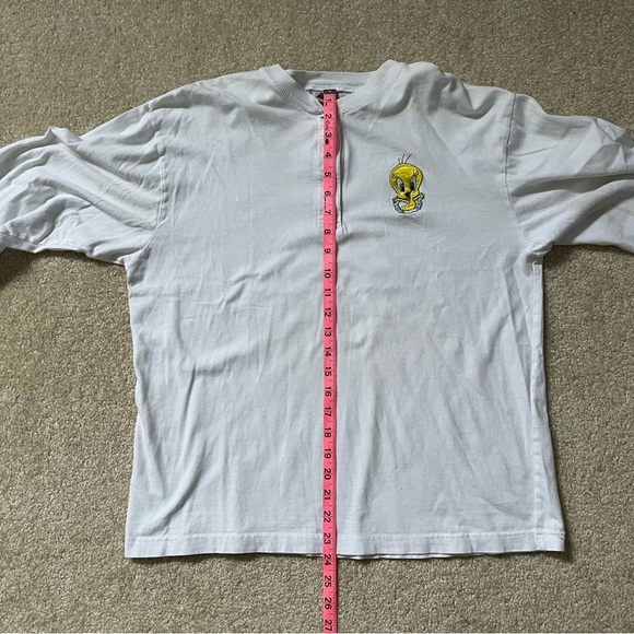 VINTAGE Looney Tunes Shirt Adult Small White Tweety Bird Embroidered Henley Mens - Picture 7 of 13